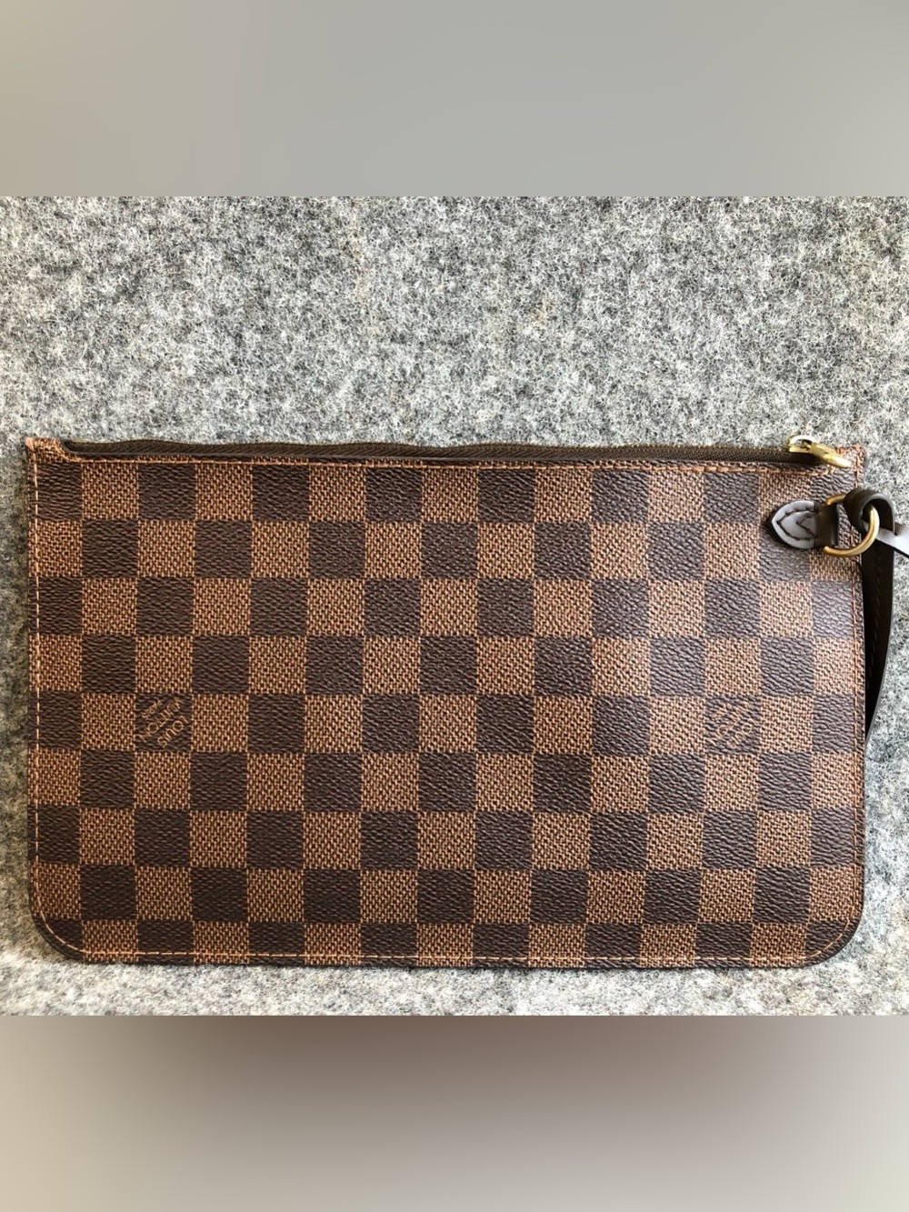 Authentic Louis Vuitton Brown Damier Graphite Zip Wristlet Pouch